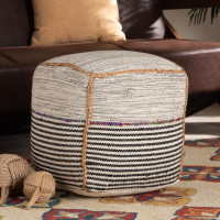 Baxton Studio Arta-Natural/Charcoal/Multi-Pouf Arta Modern and Contemporary Bohemian Multi-Colored Handwoven Wool Blend Pouf Ottoman/